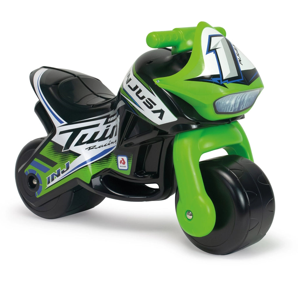 Moto Cavalcabile per Bambini 18+ Mesi Design da Corsa Twin Racing 65x22x44,5 cm Peso Max 30 kg Nero e Verde