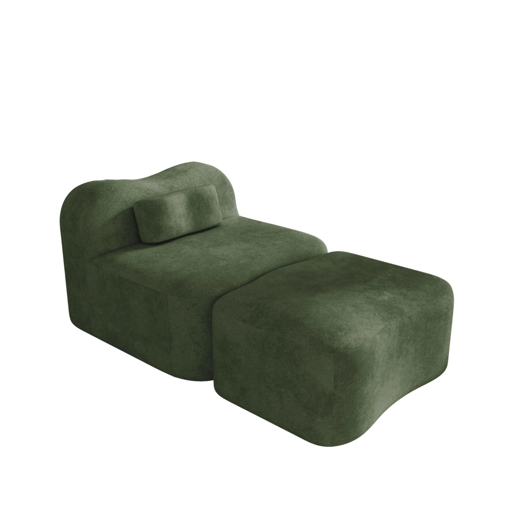 Divano con poggiapiedi ¨C Minimal ¨C verde tessuto morbido cuscini mobili