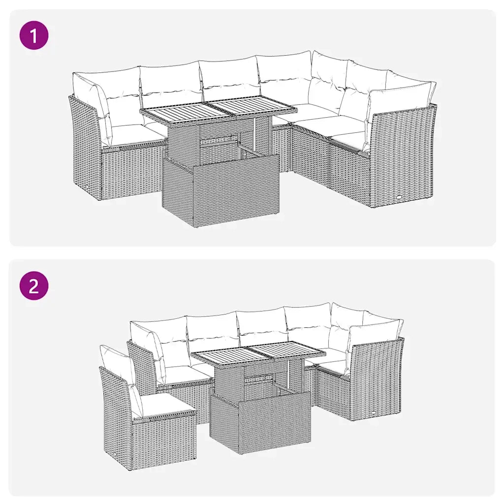 vidaXL Set Divani da Giardino 7 pz con Cuscini Beige in Polyrattan