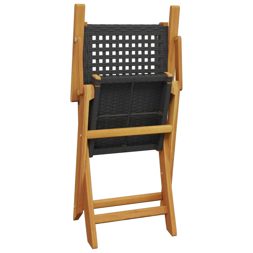 Sedie Giardino Pieghevoli 4 pz Nere Polyrattan e Legno Massello