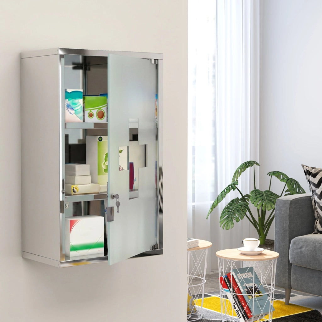 Armadio da muro 3 ripiani in acciaio inossidabile con porta a vetro ¨C Minimal ¨C Bianco 60x30x15 cm