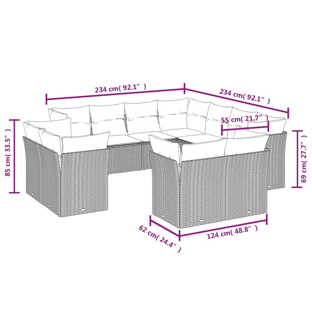 Set Divani da Giardino 11 pz con Cuscini in Polyrattan Nero 3218506