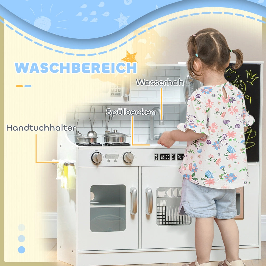 Cucina Giocattolo con Telefono, Lavagna e Accessori ¨C ZephMum ¨C Bianco