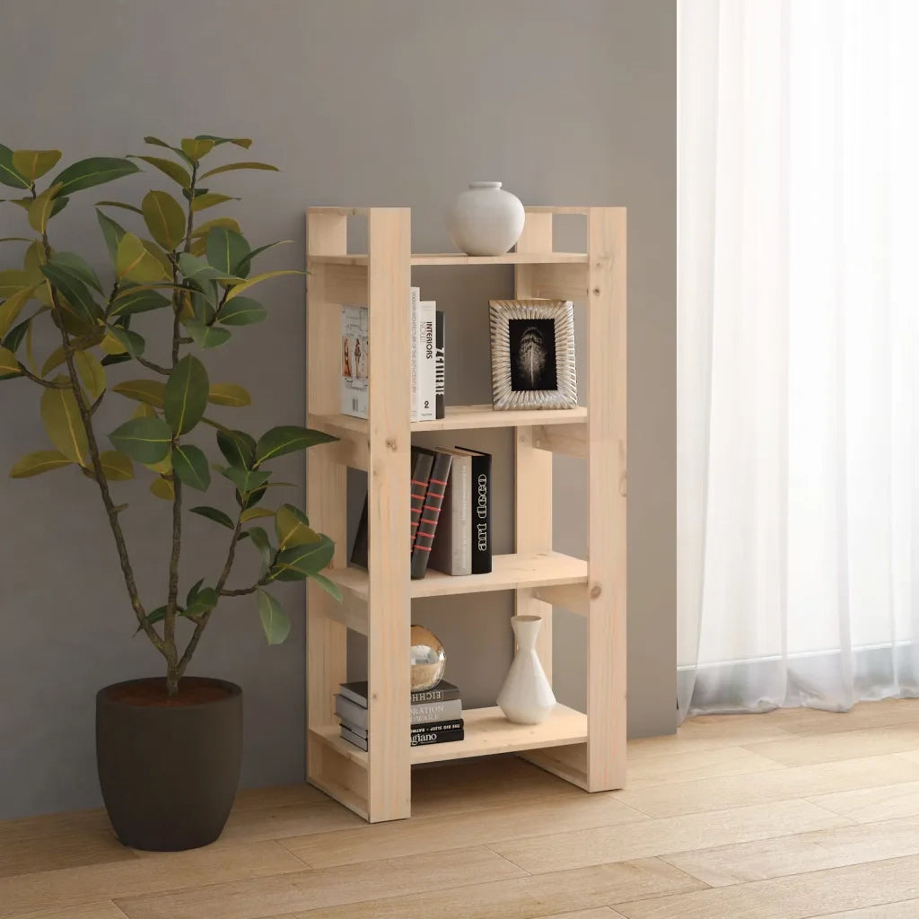 Libreria Divisorio-Scaffale per Libri-Mobile di Stoccaggio 60x35x125 cm in Legno Massello di Pino