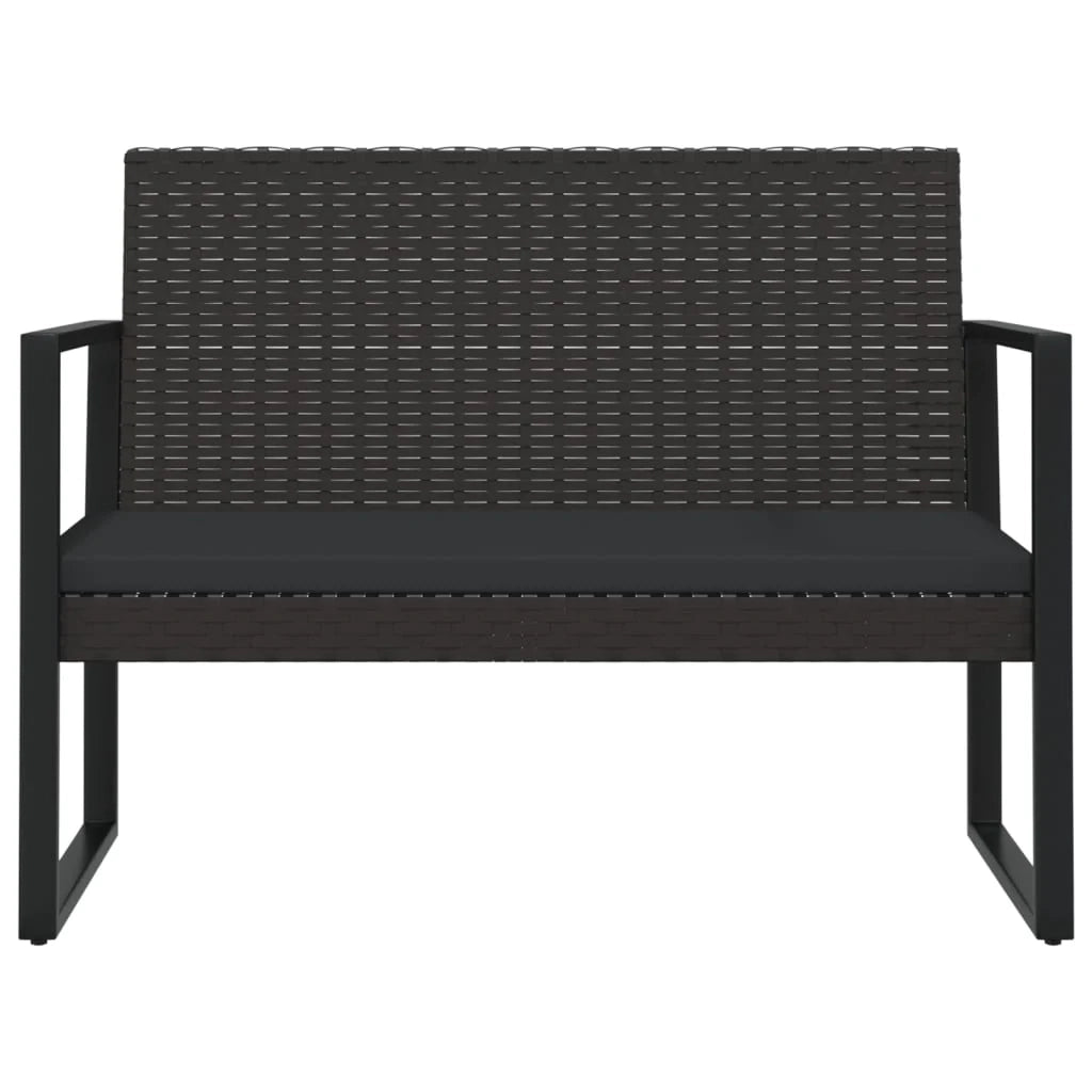 Panca da giardino arredo da esterno terrazza con cuscini neri 106 cm resina intrecciata 02_0011636
