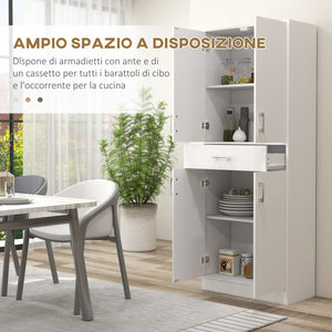 Credenza Cucina Alta con 2 Armadietti e un Cassetto Centrale 70,8x34x180 cm in MDF Bianco