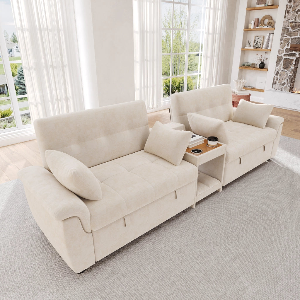 DIVANO LETTO a U estraibile 284x138x89 cm Chenille Beige