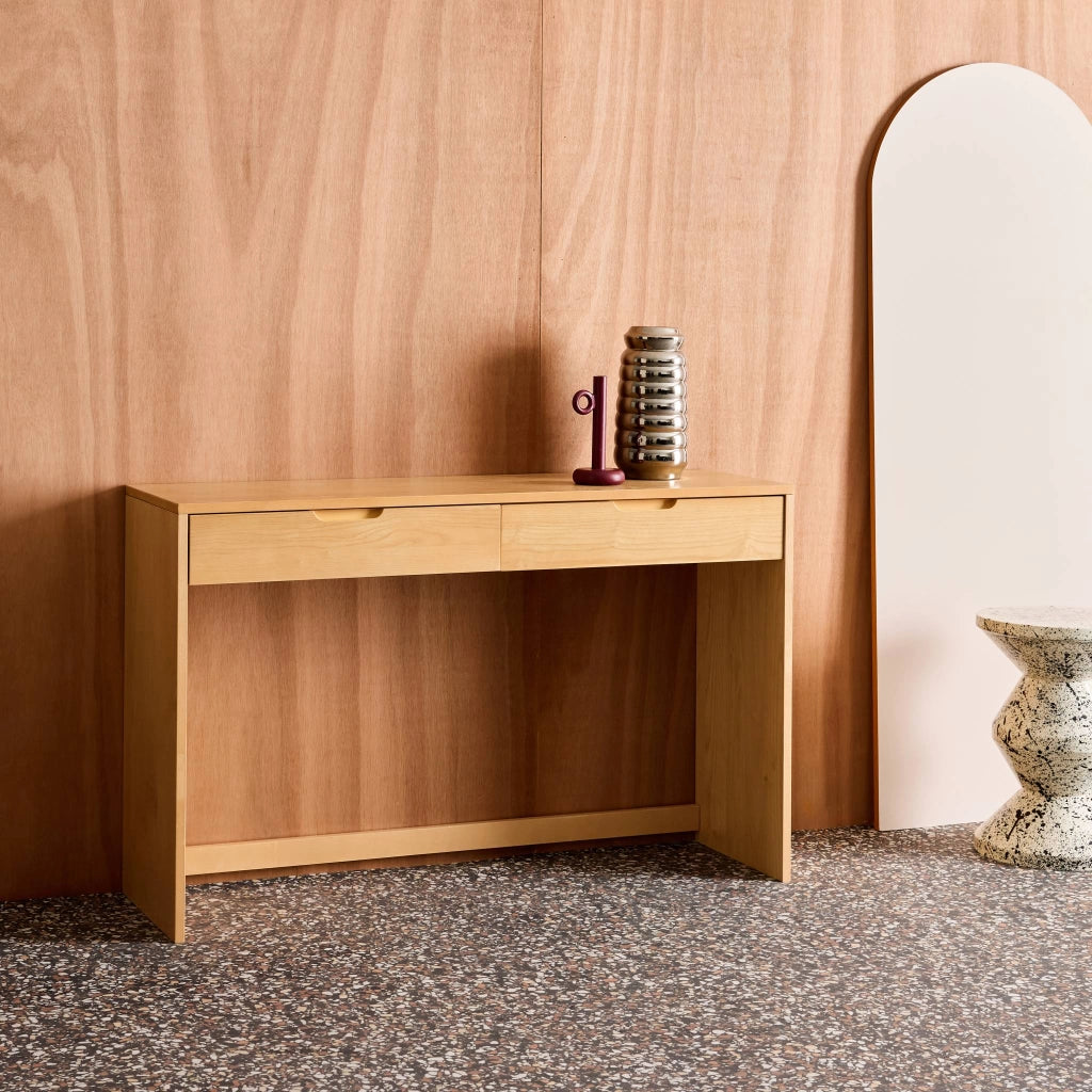 Consolle in legno 2 cassetti, 120cm, marrone naturale
