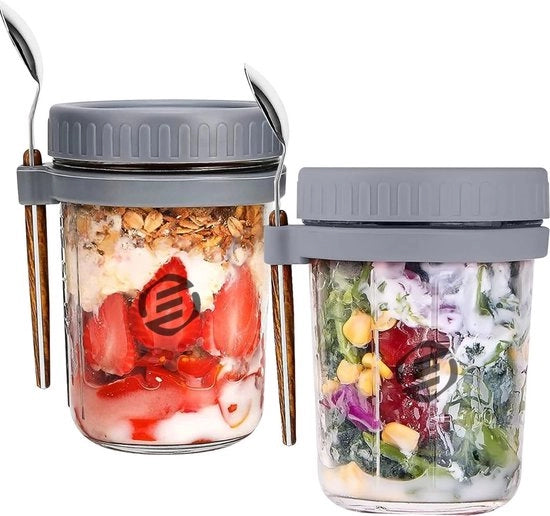 Set di contenitori per overnight oats in vetro mason - 3 pezzi - contenitore per muesli - set per preparare l'avena