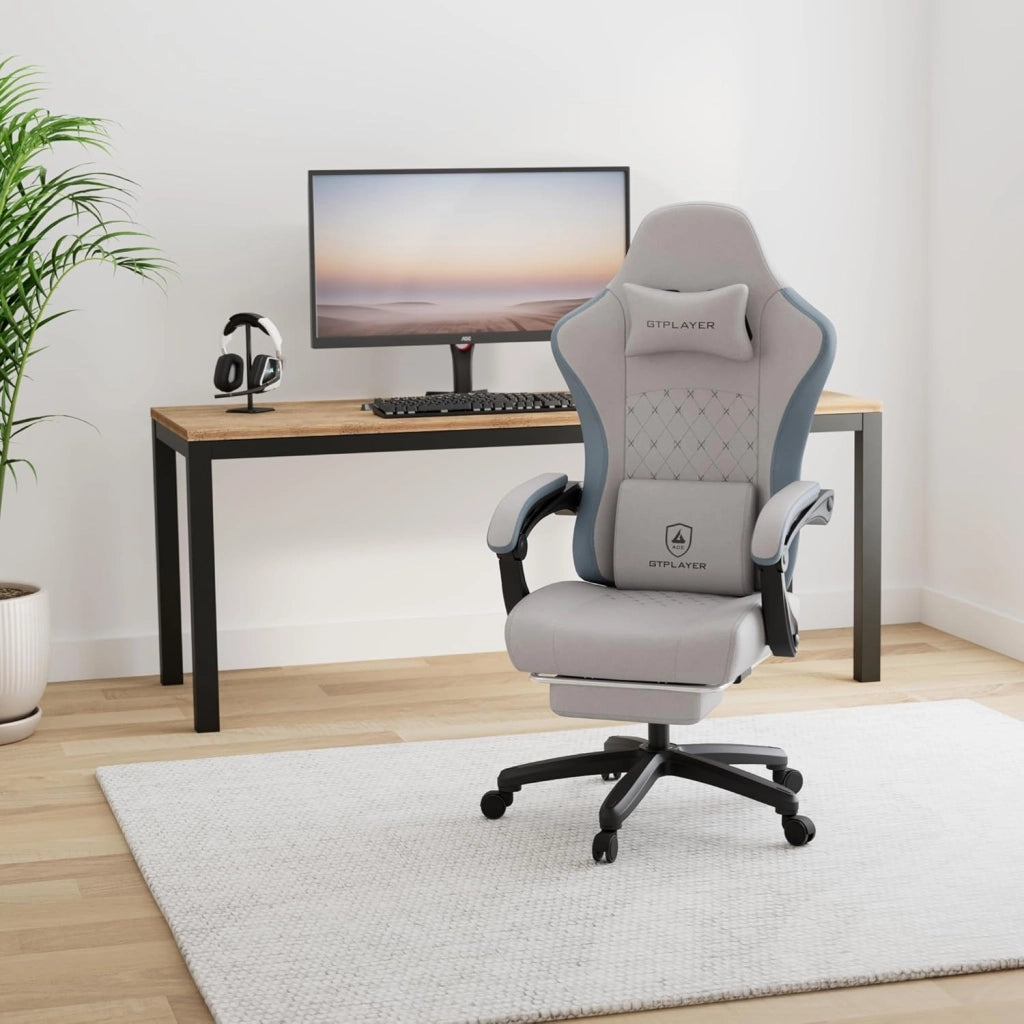 Sedia da gioco in tessuto con poggiapiedi, sedia ergonomica da scrivania per computer con cuscino a molle insacchettate, supporto lombare per casa e ufficio, supporto lombare resistente