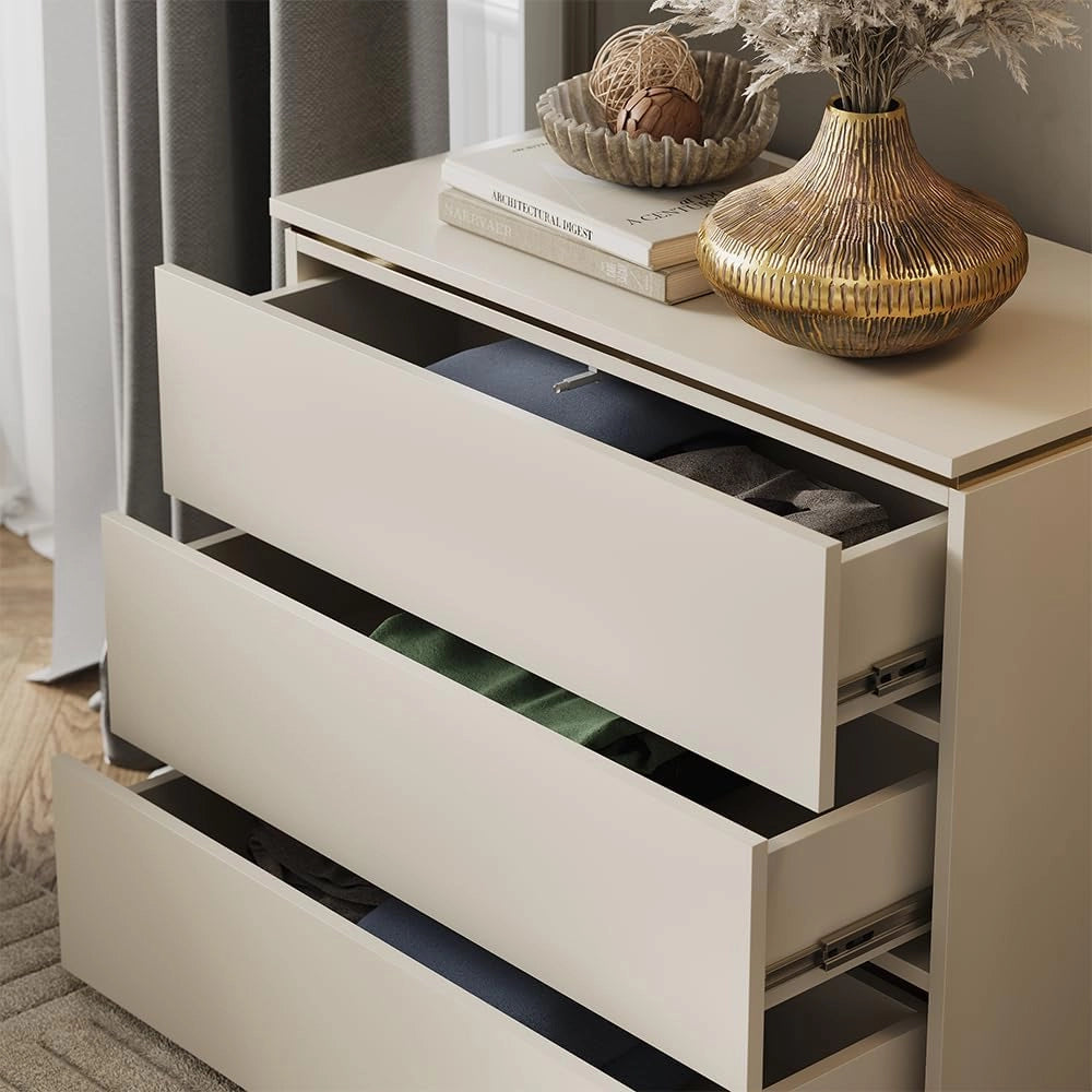 Cassettiera per camera da letto Linette, Oro, 80 x 70 cm con 3 cassetti