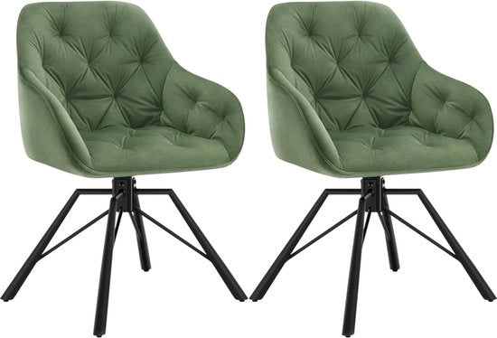 Set di 2 Sedie da Cucina con Pelle di Velluto - Rotanti - Piedi in Metallo - Verde
