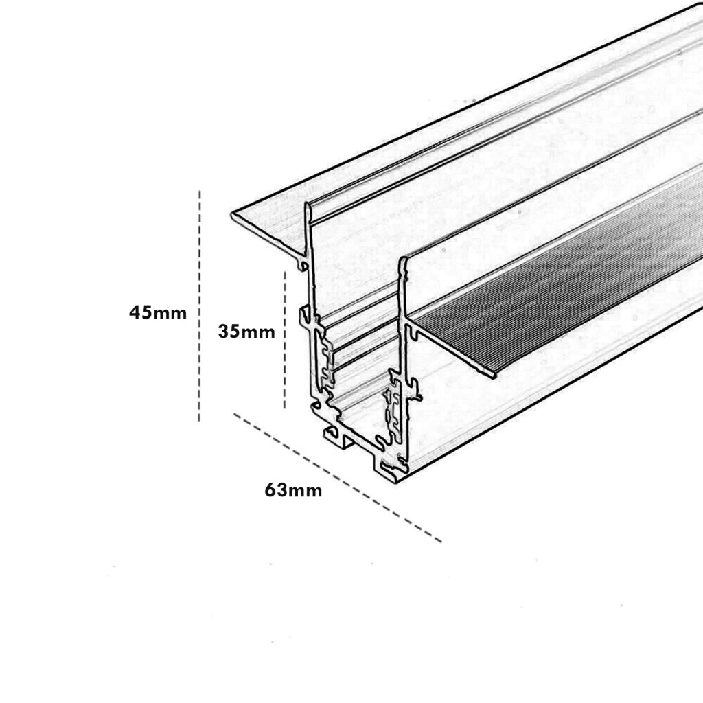 Binario elettrificato incasso magnetico nero 2mt 48V interni faretti LED track