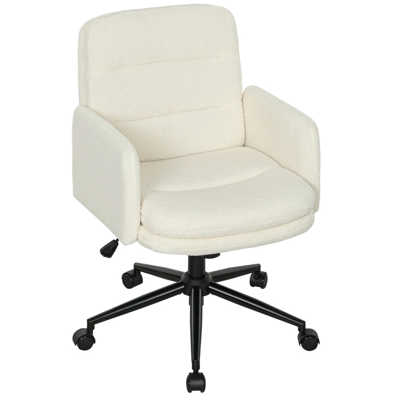 Sedia da ufficio girevole con braccioli altezza regolabile funzione basculante in poliestere bianco crema 61,5 × 65 × 91-101 cm