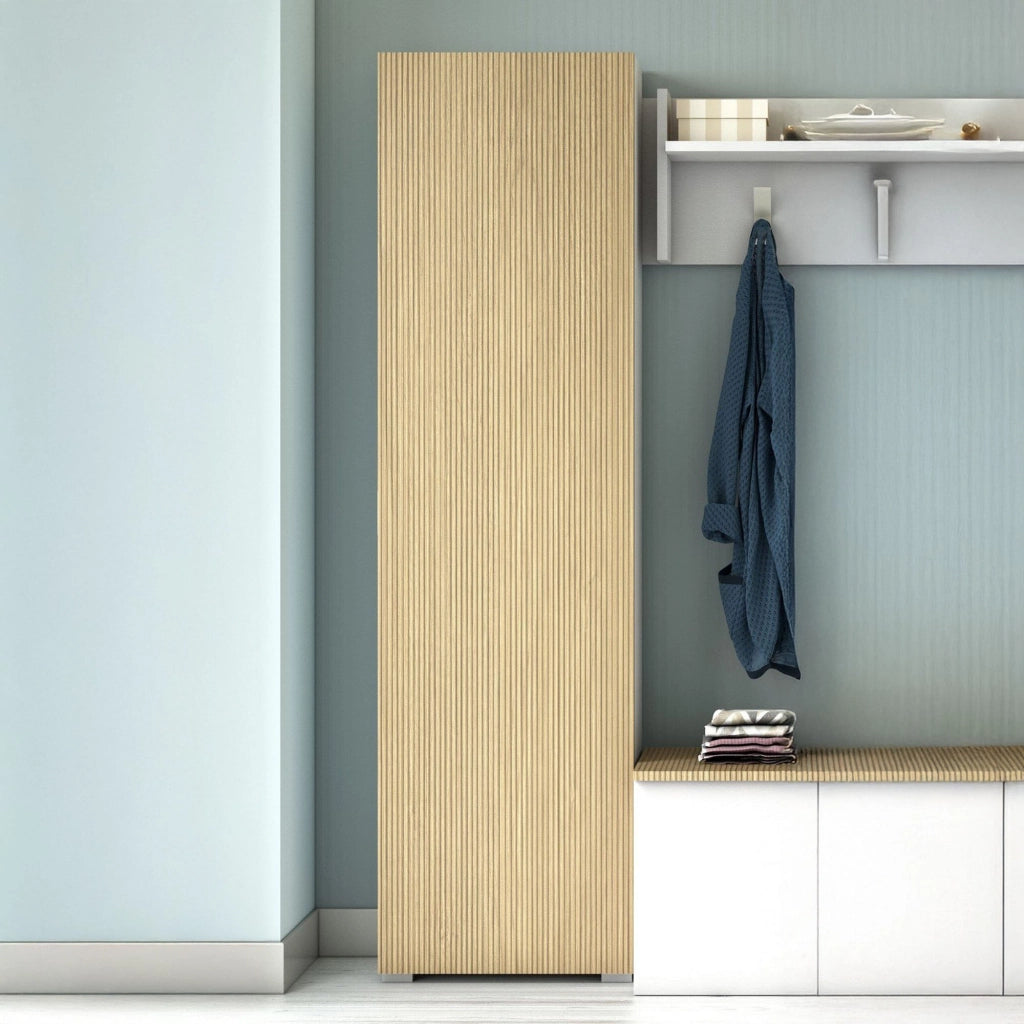 Tropaeolum, Armadio Multiuso 1 Anta 7 Ripiani Made in Italy, 30.00x182.00h cm Bianco Cannettato