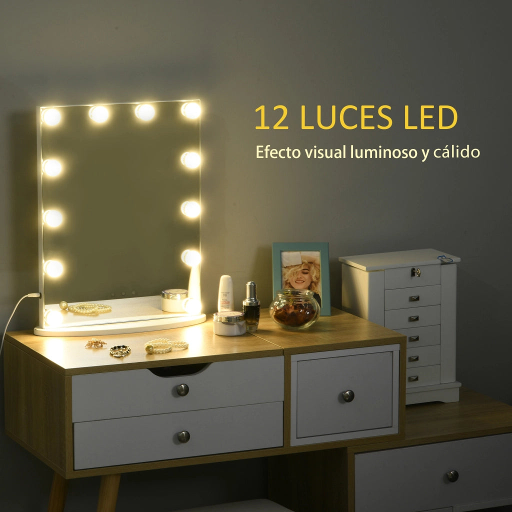 Specchio Trucco Hollywood ¨C zephmum ¨C Bianco 41,5x13,5x51 cm