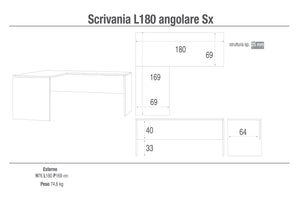 Scrivania Angolare Sx 180x76x169 cm Ossido Bianco