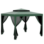 Gazebo da giardino 3x3 m ¨C Minimal ¨C verde con 4 zanzariere laterali e tetto doppio