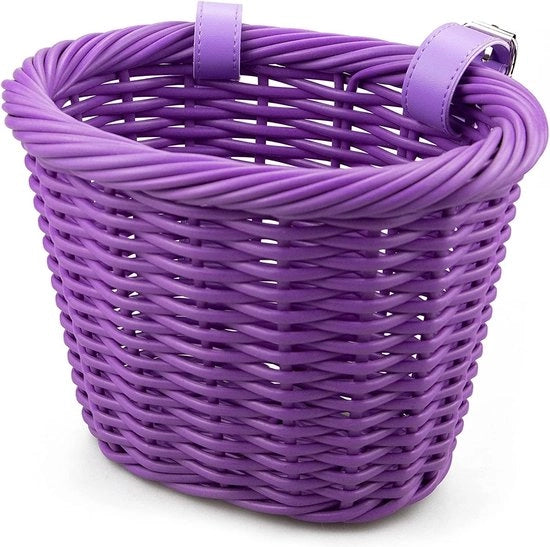 Scooter per bambini con pedali, stantuffo e manubrio in avanti, manubrio con impugnatura a intreccio di plastica vetrificata, colore acceso.