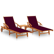 Set di 2 lettini prendisole sedie a sdraio lettini prendisole lettini da giardino mobili da giardino con tavolo e cuscini legno massello di acacia 02_0012098