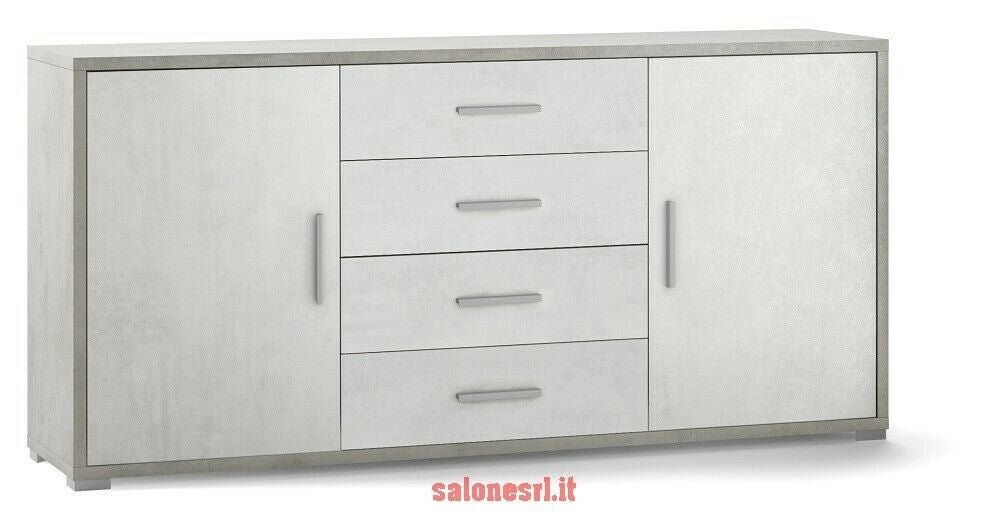 KIT MOBILE MULTIUSO 2 ANTE 4 CASSETTI H84 L174 P41 Cm STRUTTURA CEMENTO FRONTALE BIANCO SARMOG Db804k