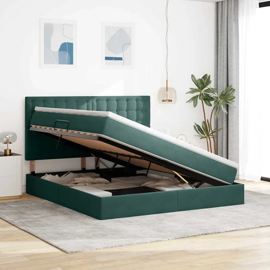 Letto con contenitore e materasso Verde Scuro 180 x 200 cm