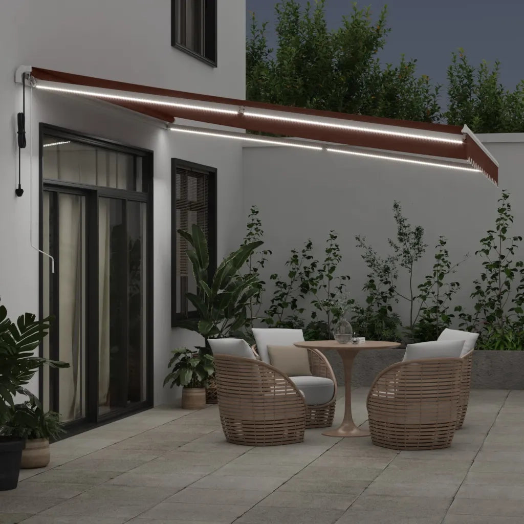 vidaXL Tenda da Sole Retrattile Automatica con LED Marrone 400x350 cm