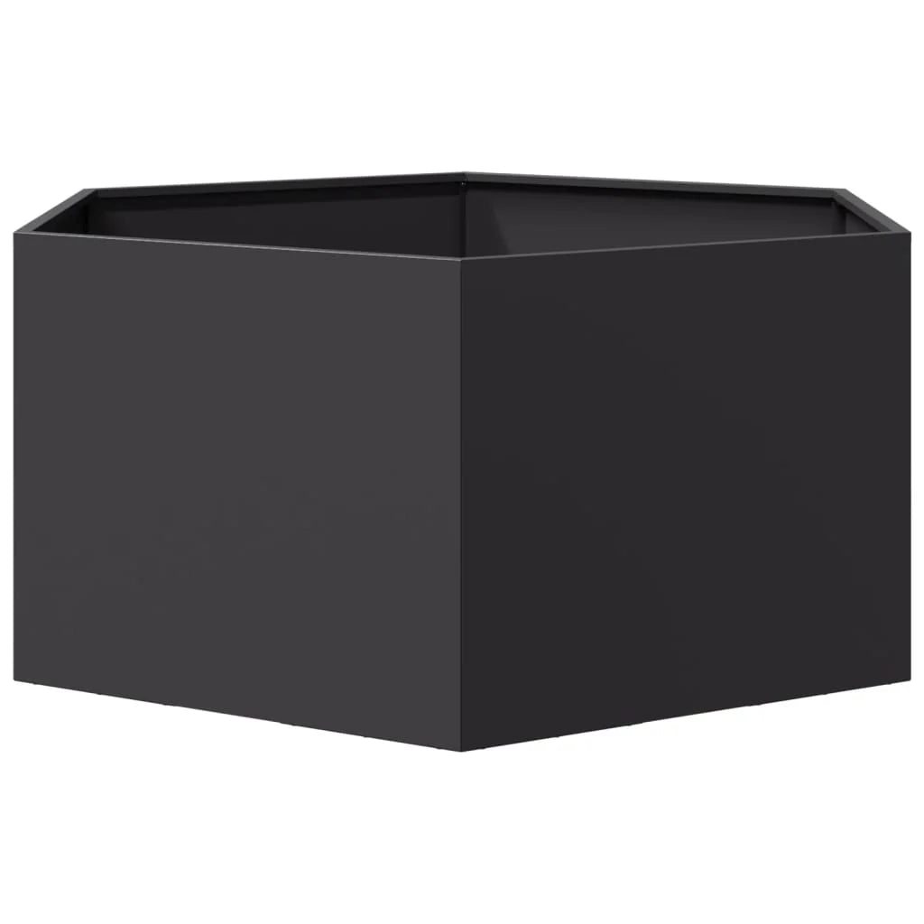 Fioriera/aiuola esagonale per piante fiori terrazza giardino 104 x 90 x 45 cm acciaio nero 02_0038632