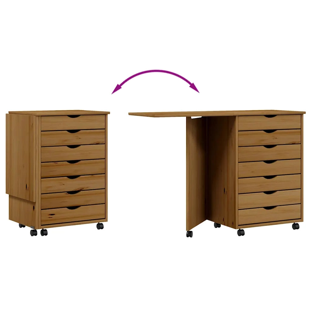 Mobiletto su ruote con scrivania pieghevole e vano contenitore 105,5 x 39 x 74,5 cm legno di pino color miele 02_0047168