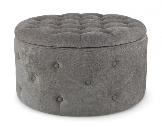 Pouf Contenitore Porta Scarpe Ø 70x40 cm Ernestine in Tessuto Grigio