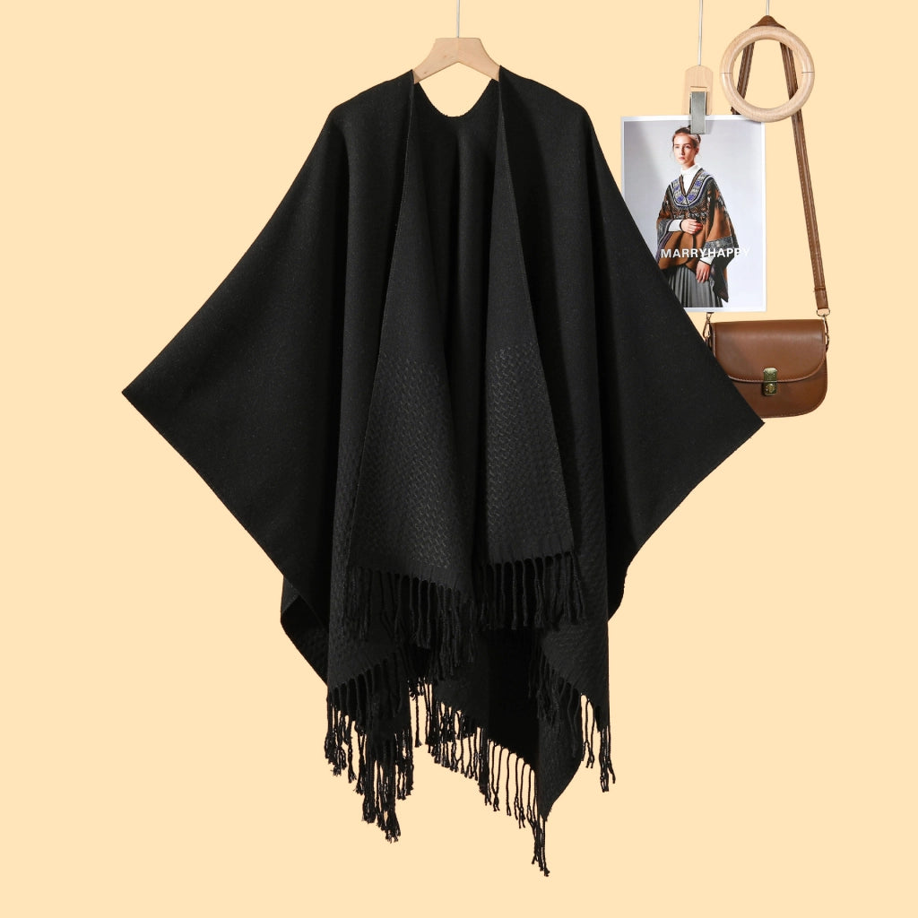 Nuovo scialle monocromatico con nappe, diviso, double-face, jacquard 3D a onde, caldo cashmere