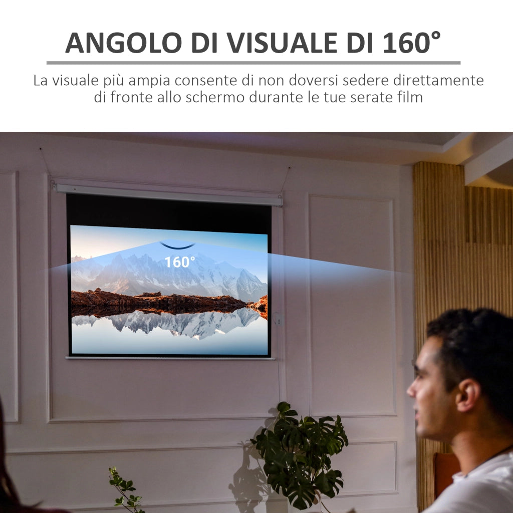 Telo Proiettore 100 Pollici con Telecomando. in PVC e Metallo. 247x7.5x168 cm. Bianco