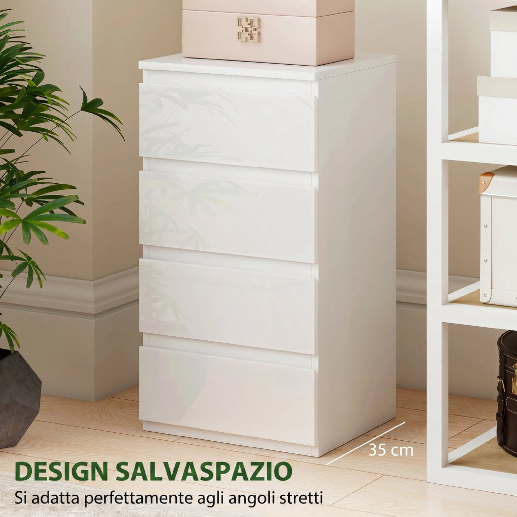 Comodino 4 Cassetti Lucido ¨C zephmum ¨C Bianco 40x35x50 cm