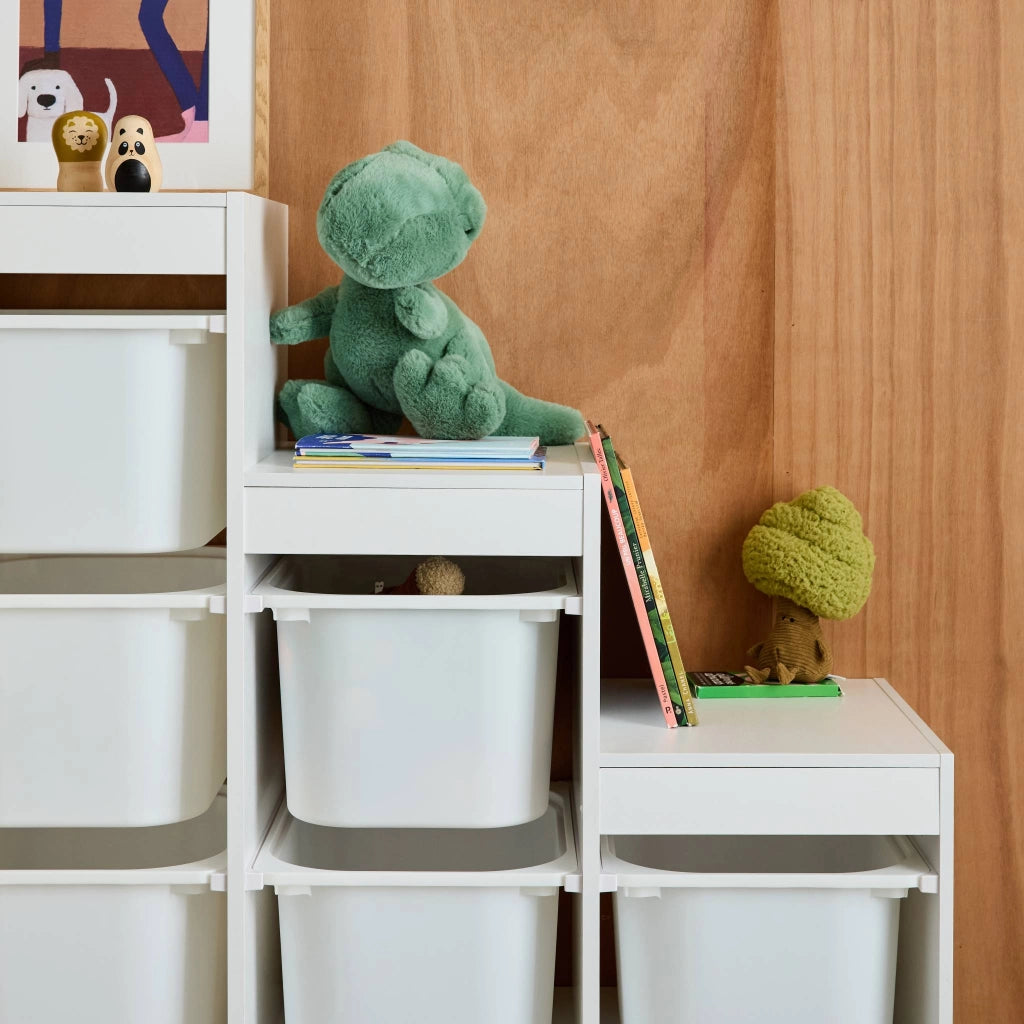 Mobile contenitore per bambini a scala con 6 contenitori, bianco