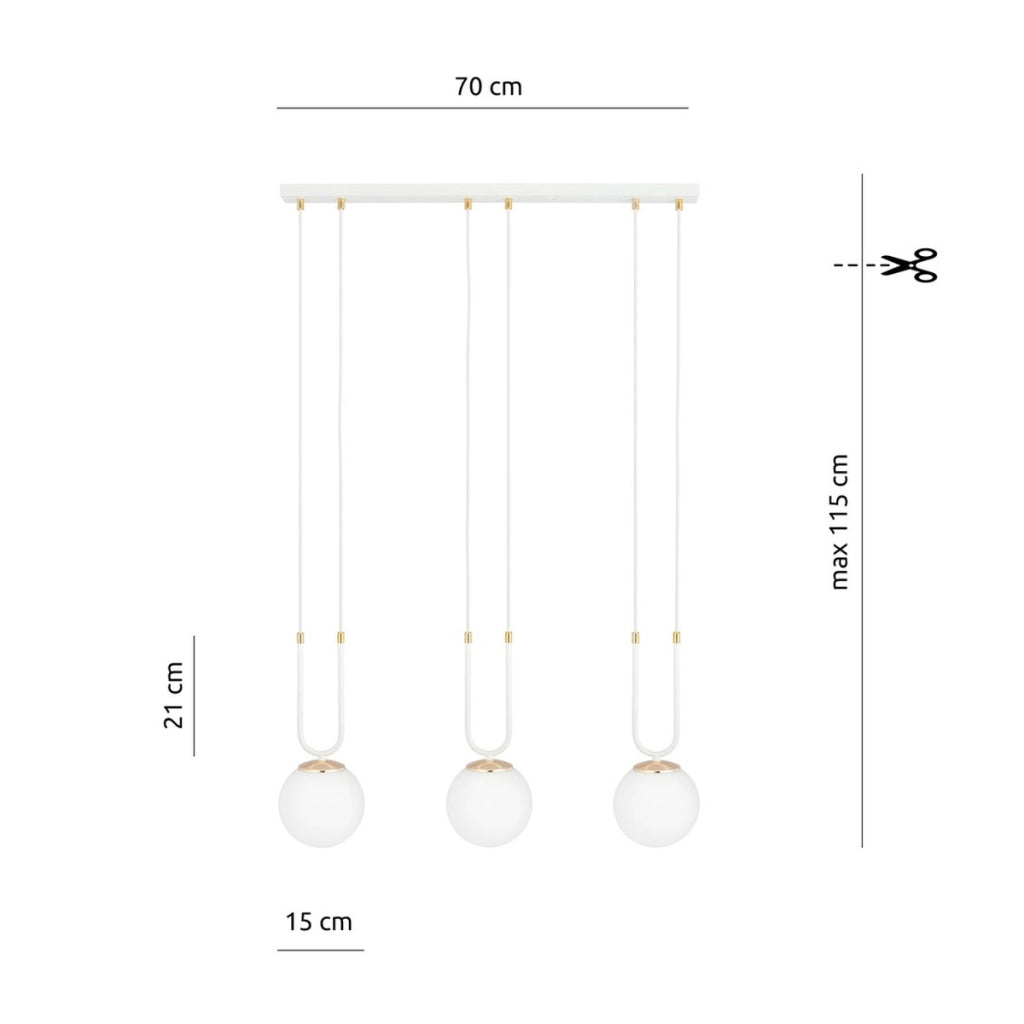 Lampada a sospensione GLAM in acciaio bianco opale e dettagli oro