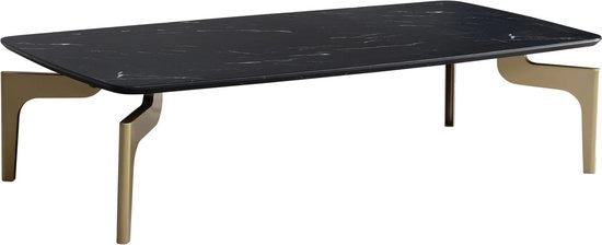 Tavolo da soggiorno con design moderno - Tavolo rettangolare - Finestra in marmo - Nero e Oro - Grande spazio di stoccaggio - 120 cm x 60 cm x 30,5 cm