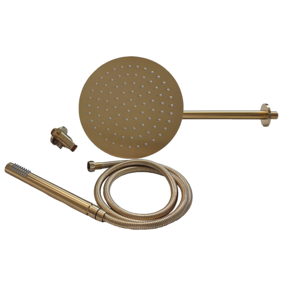 Set per doccia soffione tondo in acciaio inox 250 millimetri oro satinato *** finitura- oro matt satinato, confezione 1