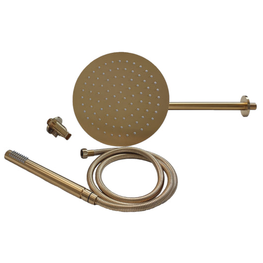 Set per doccia soffione tondo in acciaio inox 250 millimetri oro satinato *** finitura- oro matt satinato, confezione 1