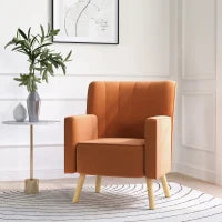 Poltrona d'Arredo Moderna con Schienale Inclinato, in Tessuto Effetto Velluto, 70x76x92 cm, Marrone