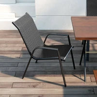 Set 4 Sedie da Giardino Impilabili con Braccioli in Rattan PE e Acciaio, Grigio