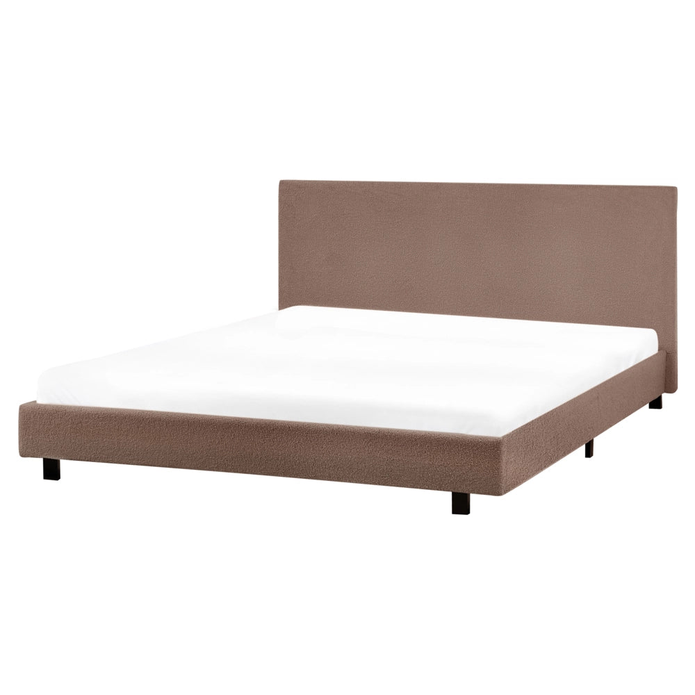 Letto matrimoniale imbottito bouclé marrone 180 x 200 cm con rete e testata