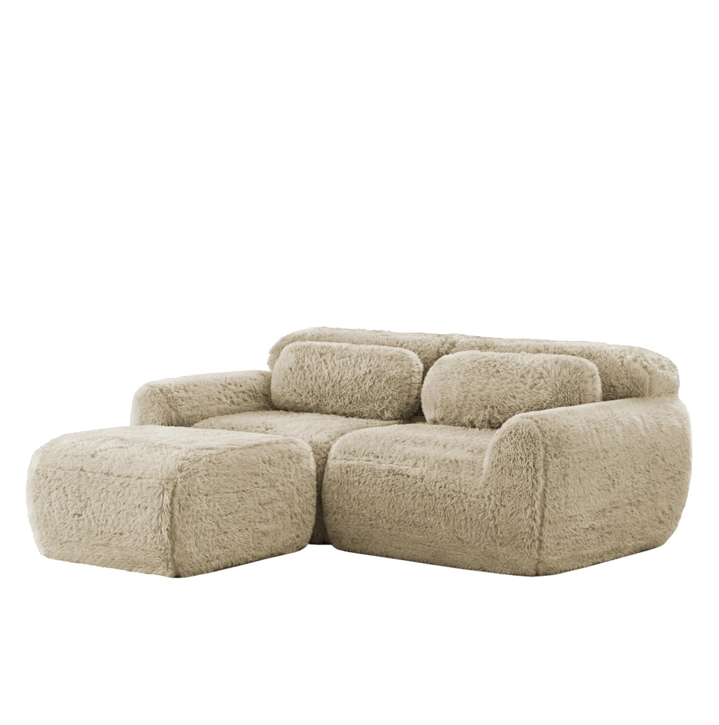 Divano modulare angolare 204x179x73 cm in tessuto plush cachi chiaro; senza montaggio