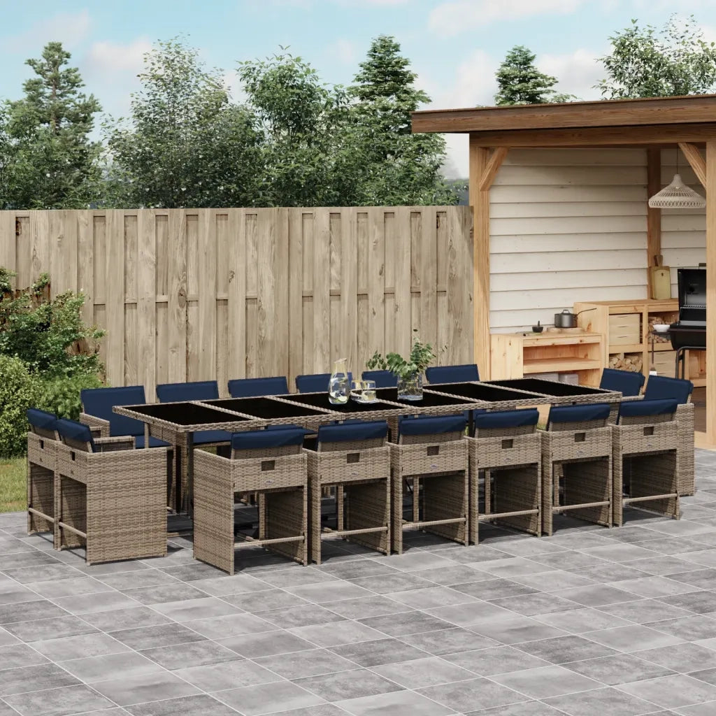 Set da pranzo da giardino da 17 pz con Cuscini in Polyrattan Grigio 3278016