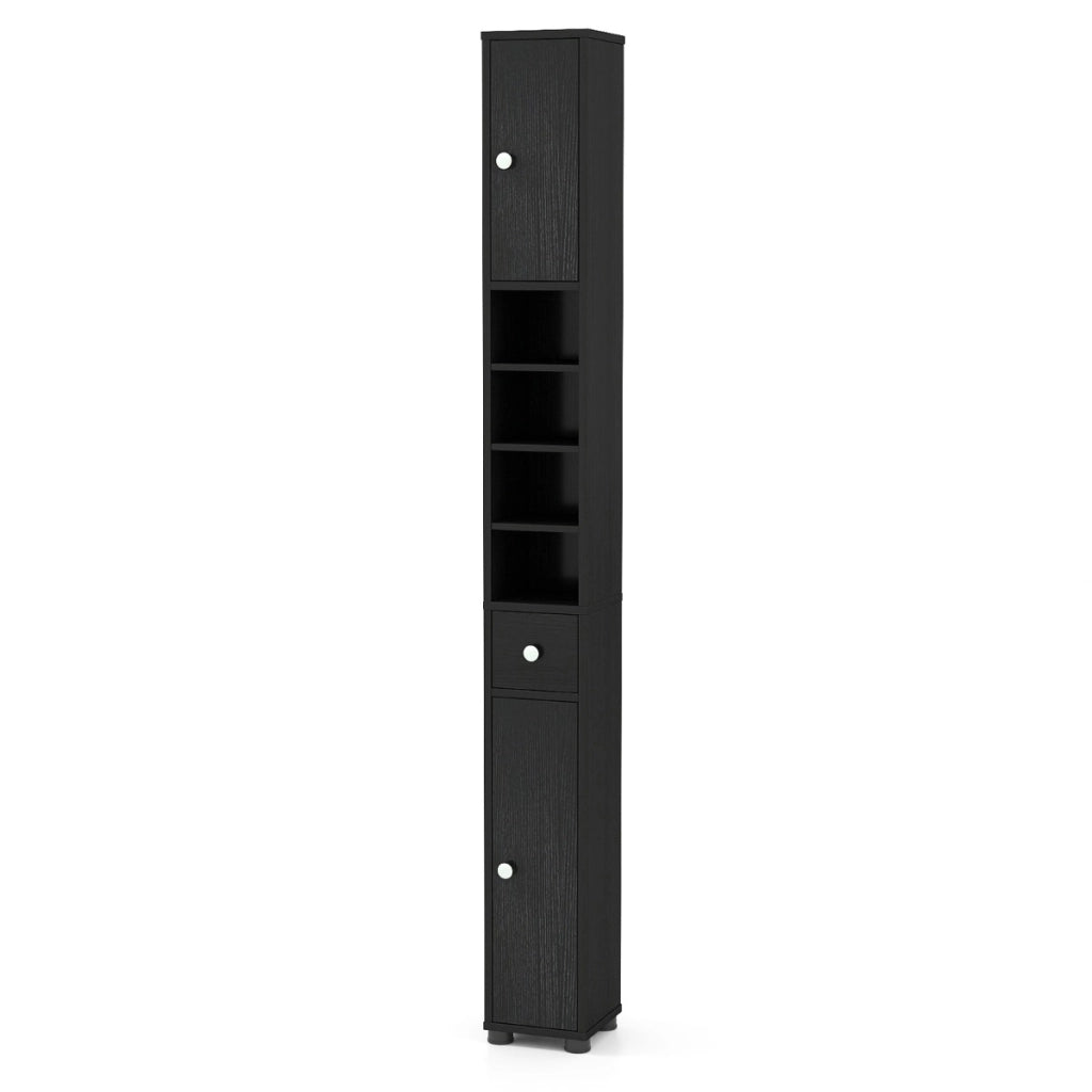 Armadio da bagno alto-Mobiletto da bagno slim con 1 cassetto di stoccaggio, Armadio da bagno 5 ripiani regolabili struttura antiscivolo Nero