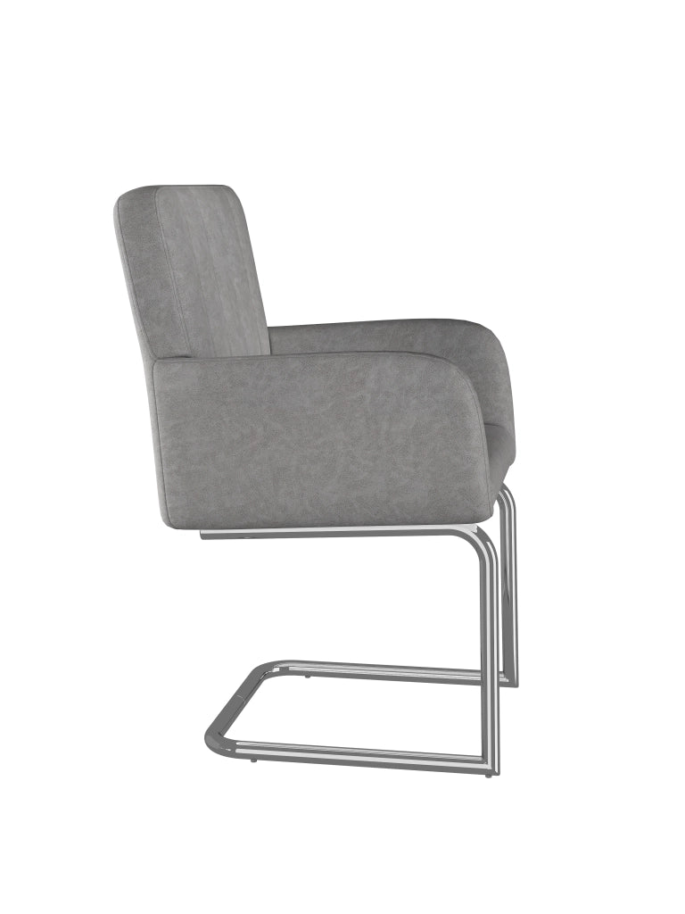 Set di 2 sedie da pranzo moderne in similpelle grigia con struttura metallica a Z
