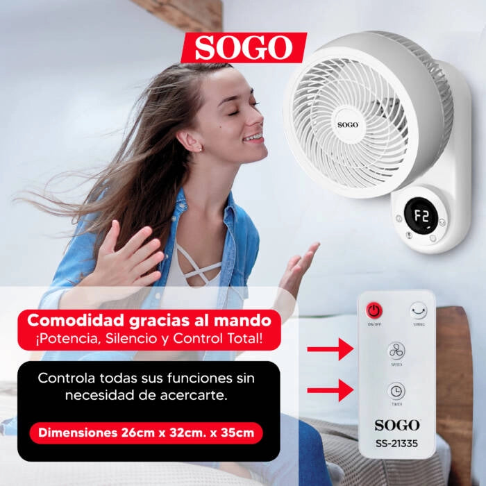 Ventilatore da parete 25 cm con telecomando, 50W 3 velocità e timer 12h, oscillazione automatica e funzione aroma - Sogo