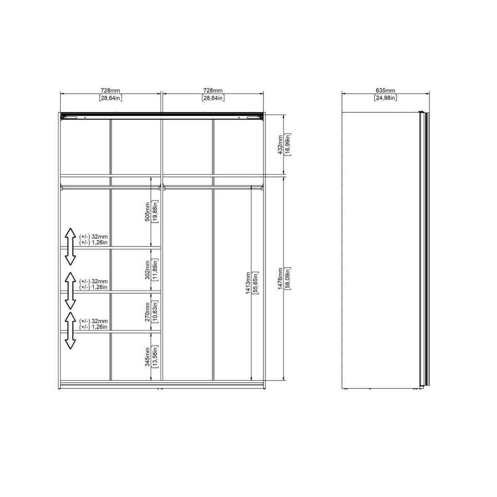 Guardaroba 2 ante Seraphine, Mobile camera da letto, Cabina armadio portabiti, Armadio appendiabiti, 150x61 h200 cm, Bianco e Rovere