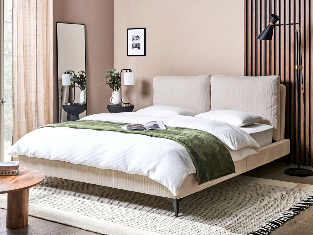 Letto imbottito moderno in velluto a coste beige 160 x 200 cm moderno elegante