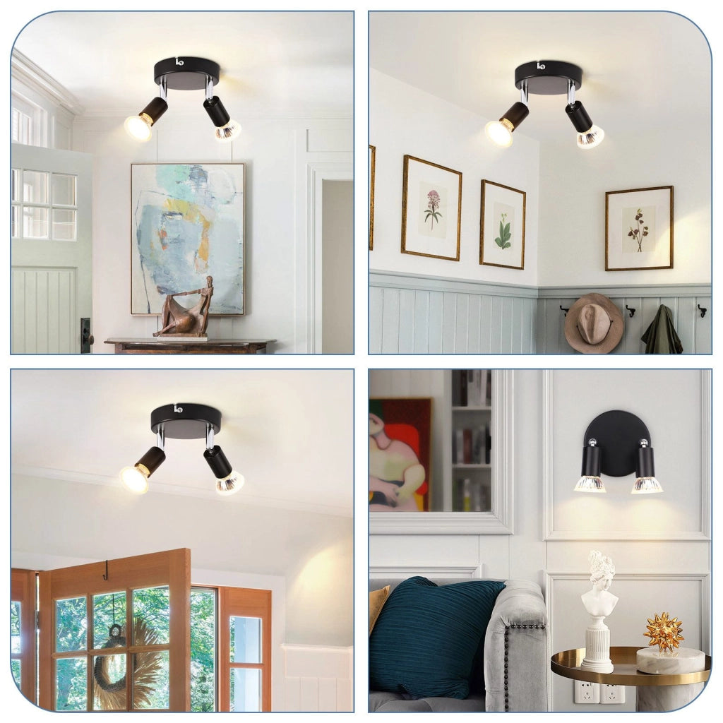 ZMH Faretto da soffitto neri 2 luci GU10 moderni rotondi orientabili 350° per camera letto soggiorno senza lampadina