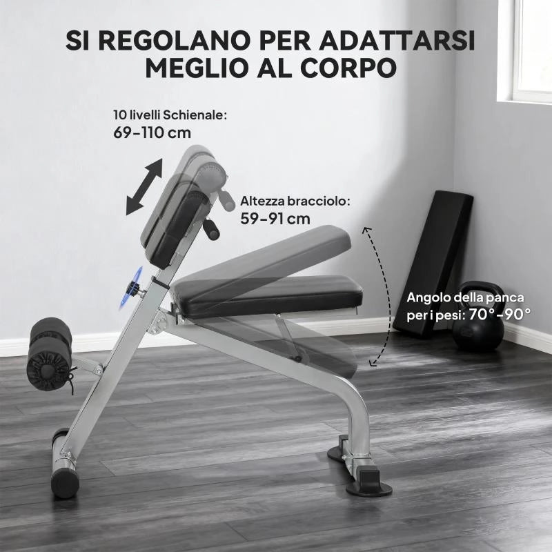 PANCA ROMANA REGOLABILE E PIEGHEVOLE MULTIFUNZIONE, CAPACITÀ 150 KG, ARGENTO